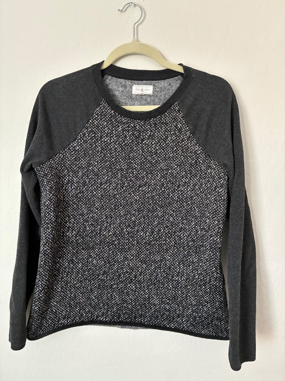 Lou & Grey Textured Raglan Pullover Sweater Black Gray Size S